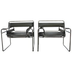 Pair Of Wassily Style Leather Chairs In The Manner Of Marcel Breuer