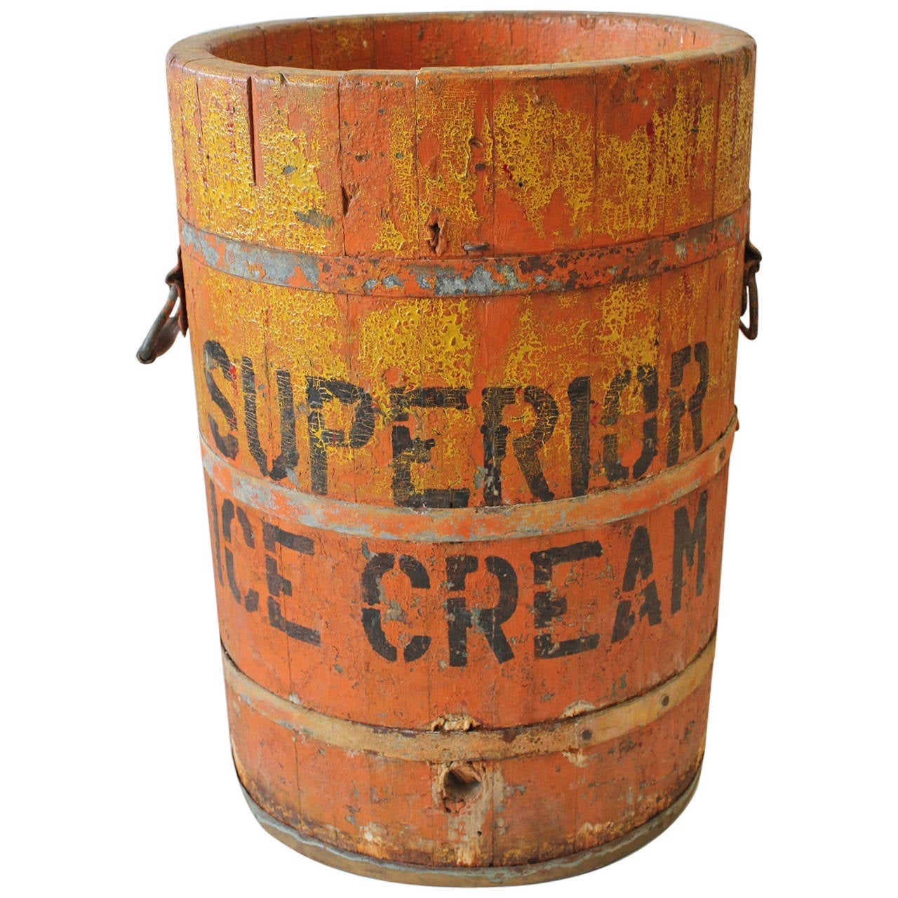Large Vintage Wood Bucket " Superior Ice Cream " at 1stDibs