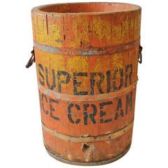 Large Vintage Wood Bucket " Superior Ice Cream "