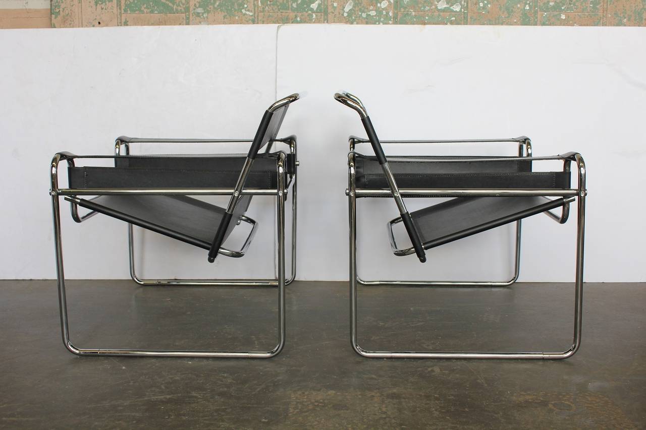 Pair Of Wassily Style Leather Chairs In The Manner Of Marcel Breuer