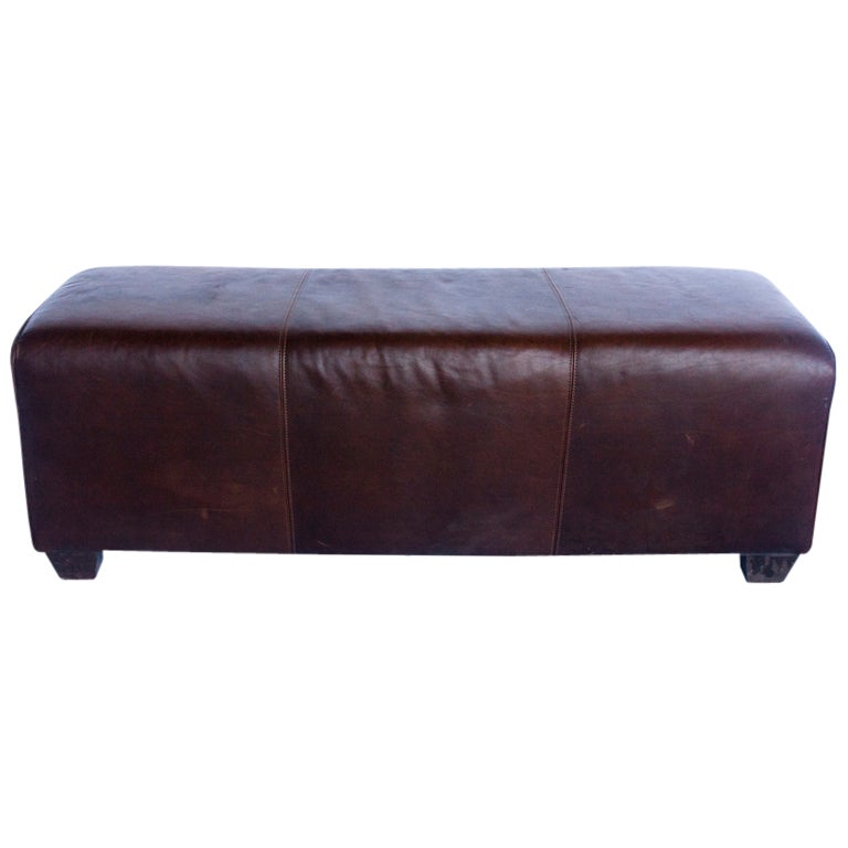 Rustic Leather Long Bench For Sale