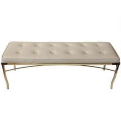Mid Century Leather & Brass Bench