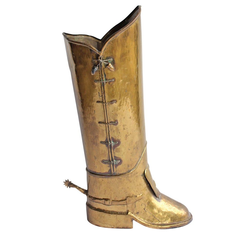 English Brass Boot Umbrella Stand For Sale