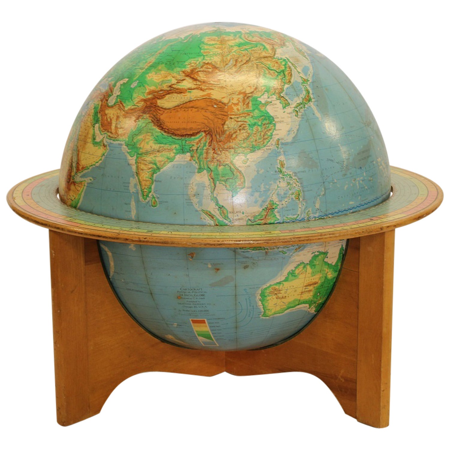 Large 1959s World Globe by Denoyer-Geppert Company For Sale