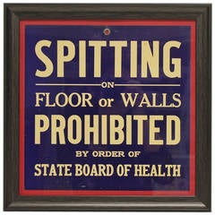 Vintage Health Sign " Spitting On Floor Or Walls Prohibited "