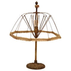 Antique 1920's Brass Umbrella Table Lamp