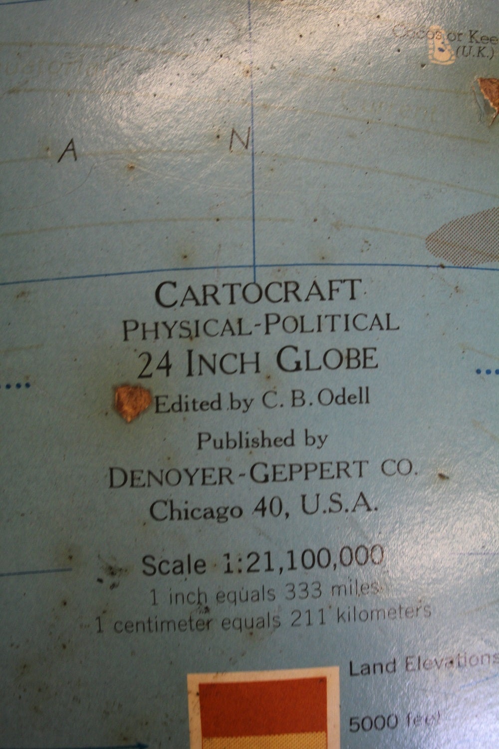 Large 1959s world globe by Denoyer-Geppert company.
