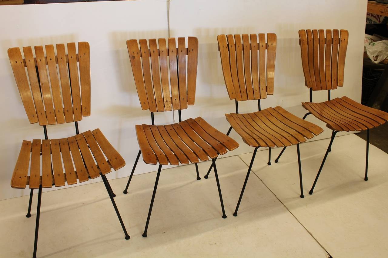 Mid Century Wood Slat Dining Chairs By Arthur Umanoff at 1stdibs