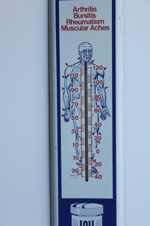 1950's Metal Advertising Thermometer with image of the human body.