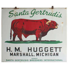 Vintage Large Double Sided Porcelain Adertising Sign " Santa Gertrudis Bulls Breeders"