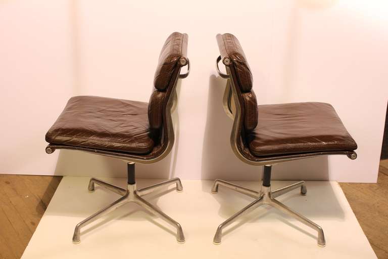 Mid-Century Modern Soft Pad Leather Swivel Chairs by Charles & Ray Eames for Herman Miller
