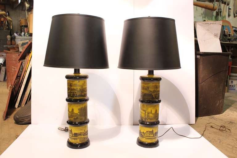 Pair of Fornasetti Style Table Lamps