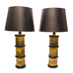 Pair of Fornasetti Style Table Lamps