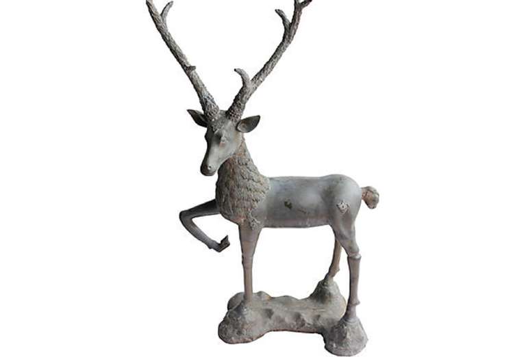 Large Antique Solid Brass Deer Figurines
