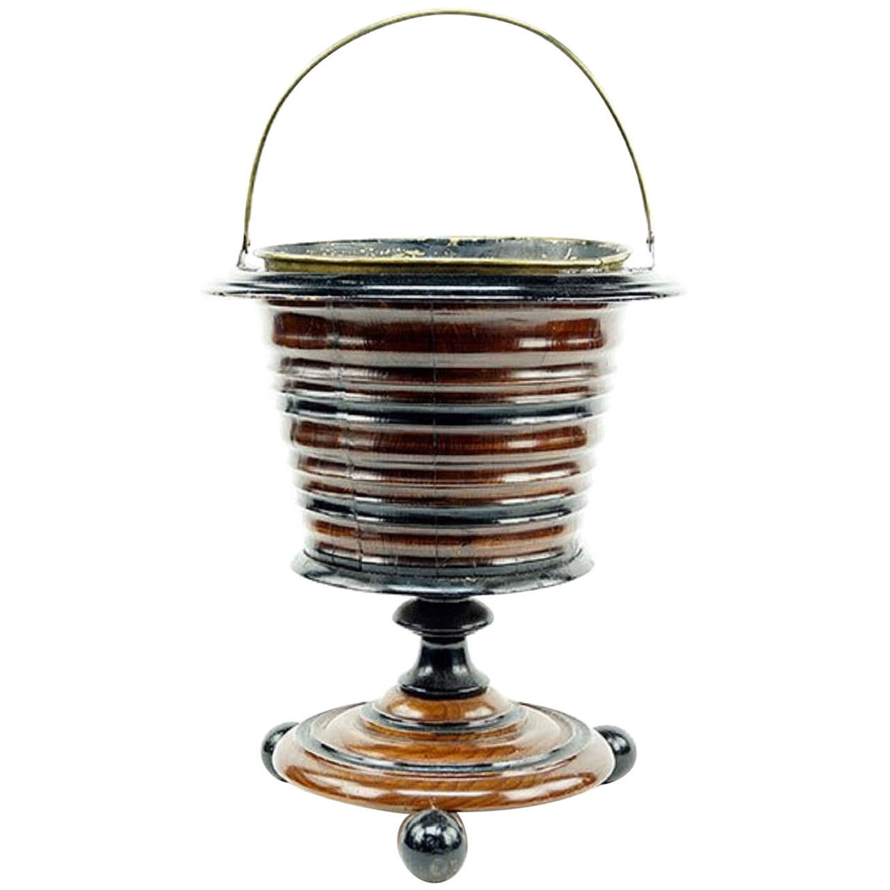 Antique Large Raised Wood and Brass Ice Bucket For Sale at 1stDibs