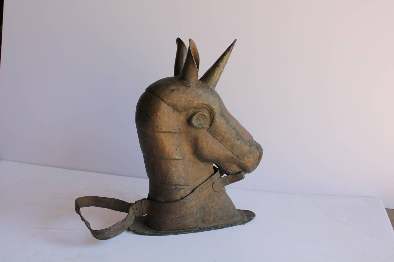 Antique American copper unicorn head carnival ride. Original finish.