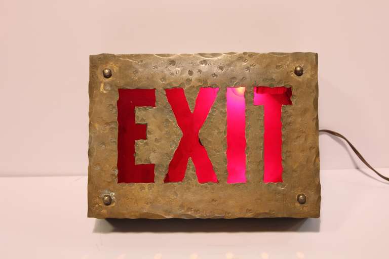 Folk Art Early 1900's Brass Light Up EXIT Sign