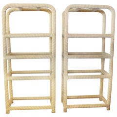 Vintage Stylish Modern Wicker and Glass Etageres