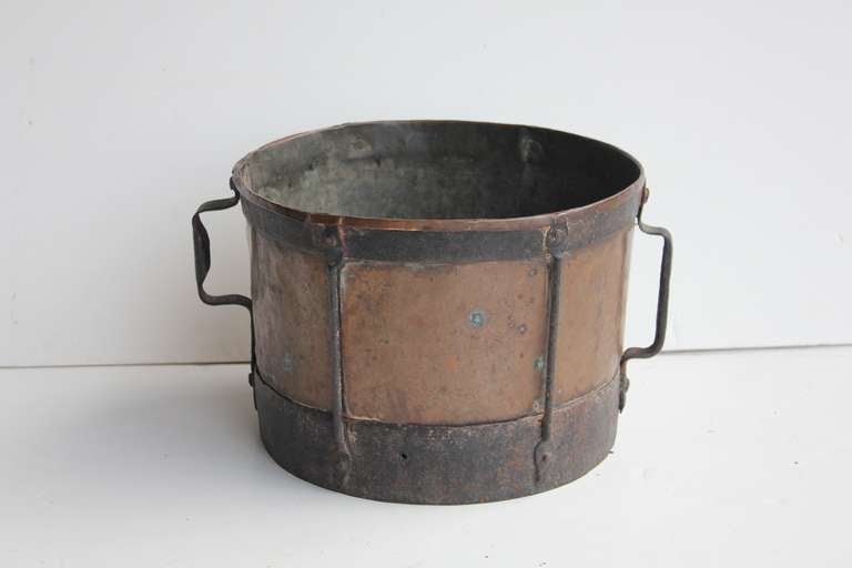 Antique original English copper and iron pot with handles.