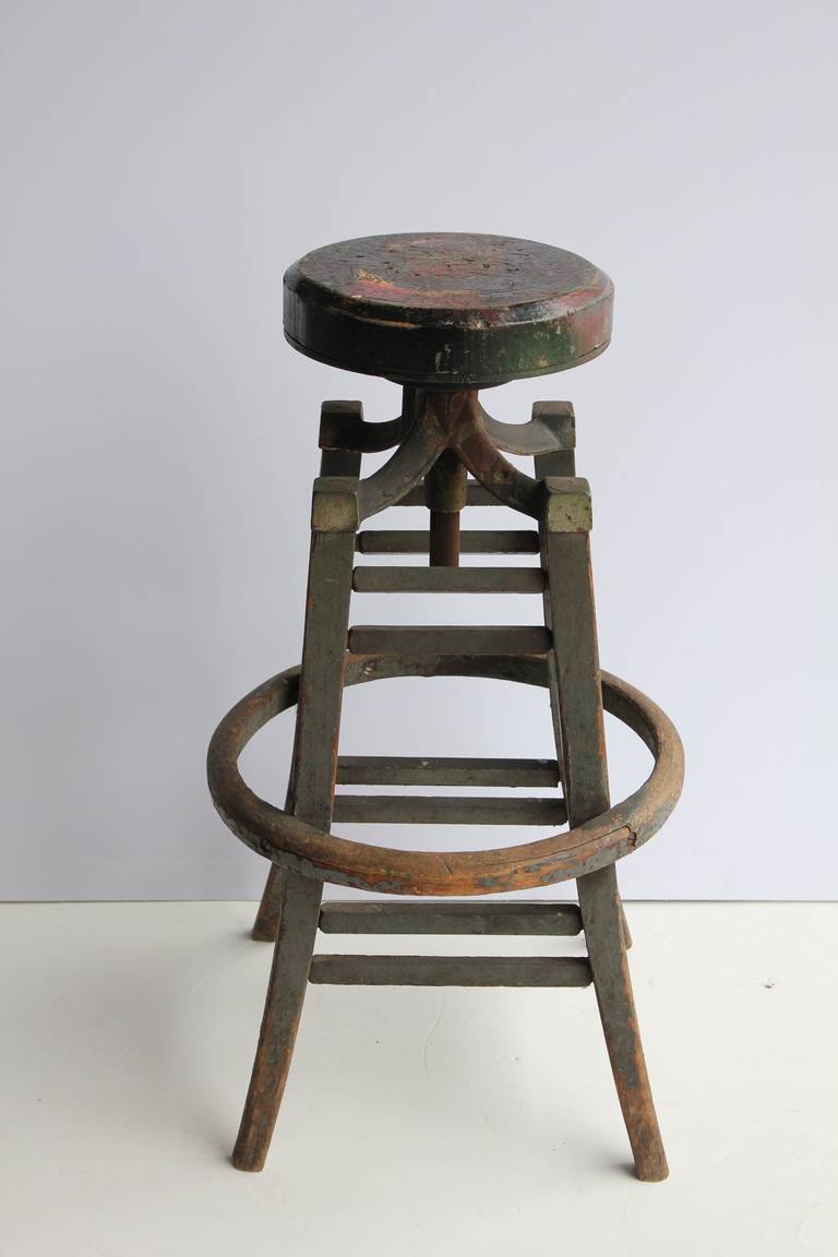 Antique primitive drafting stool. Seat W 10.5