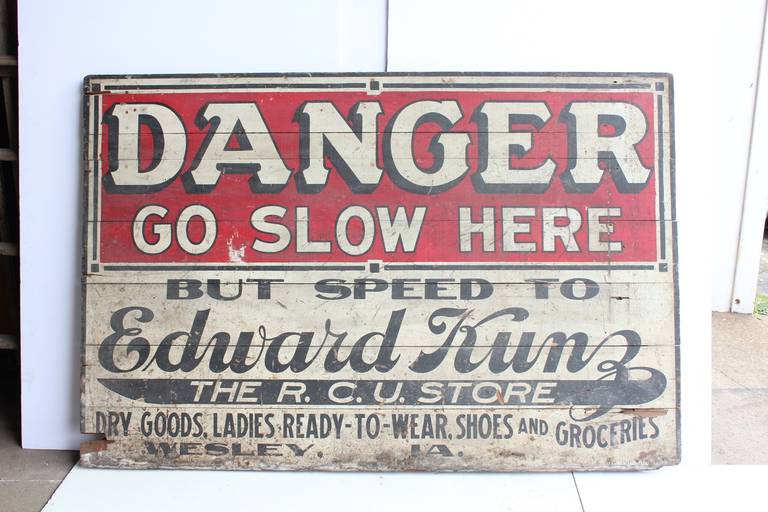 Over sized 1900s, hand-painted wood Folk Art Sign 