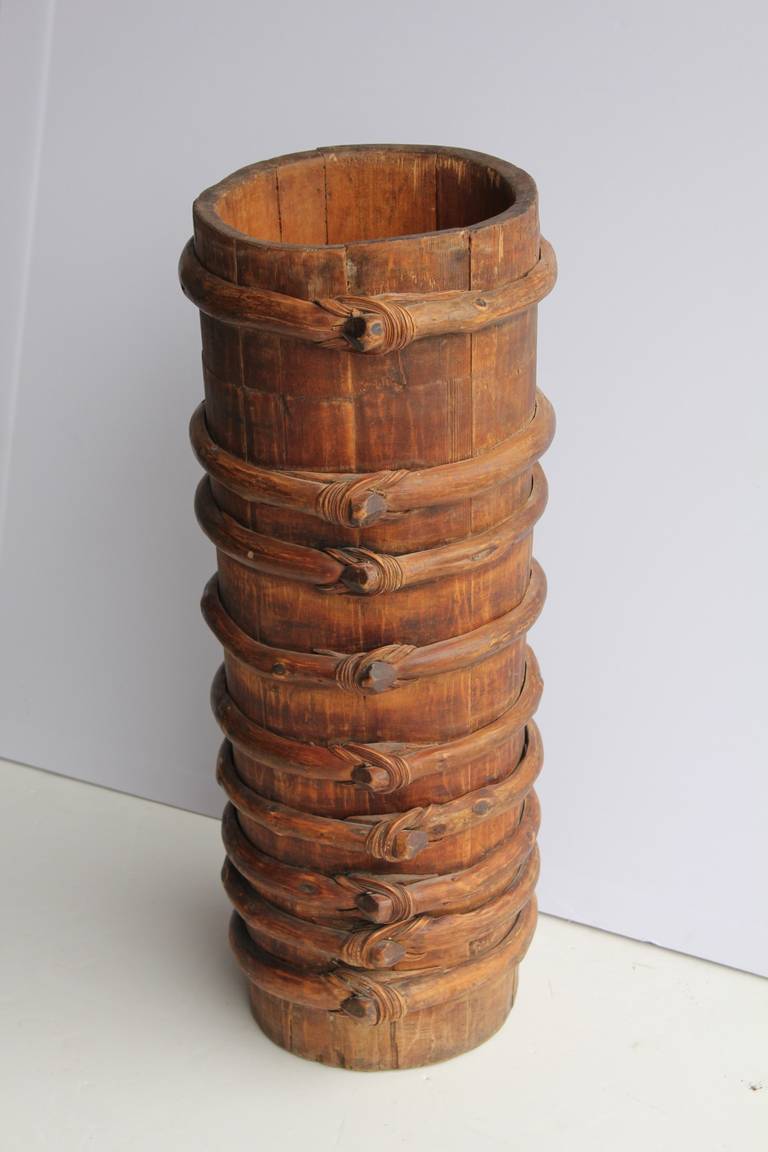 Antique Folk Art hand made wood umbrella stand.