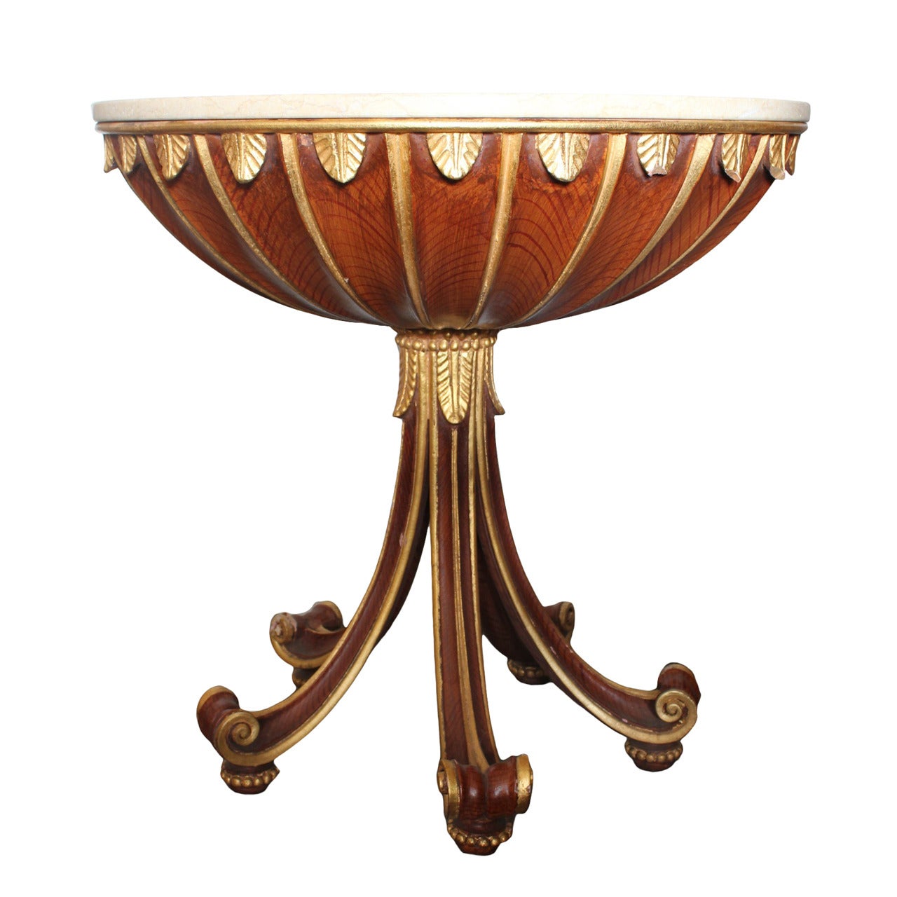 French Round Accent Wood & Marble Table