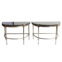 Pair of Jansen Style Demilune Tables