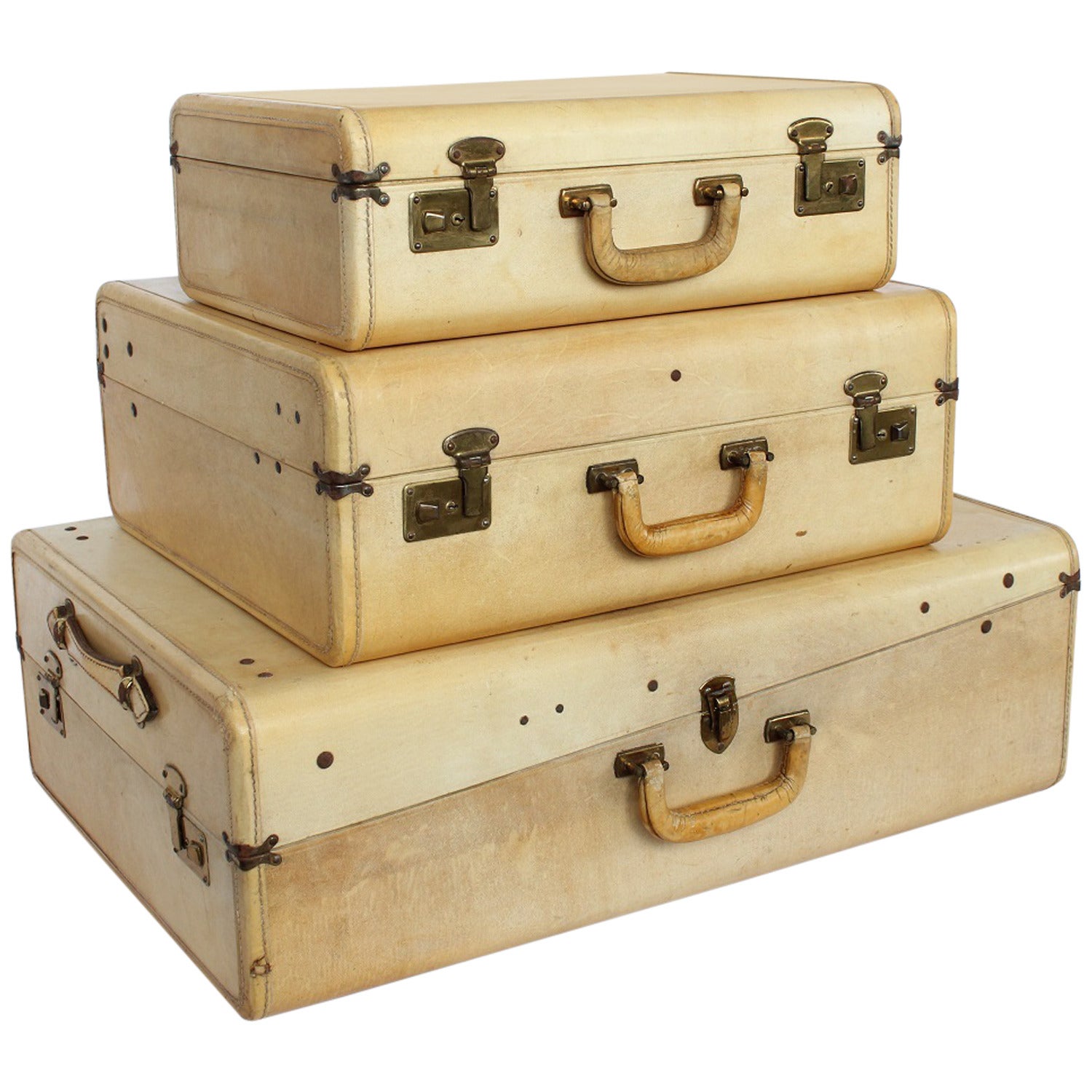 Collection of Three Vintage Vellum Suitcases
