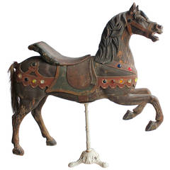 Antique 1880s Original Carnival Ride Wood Horse by Charles Loof