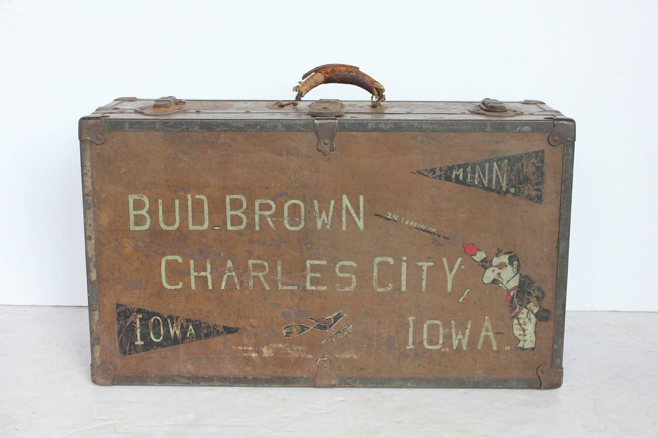 Vintage Carnival Magician Suitcase From Charles City Iowa. Great graphics.