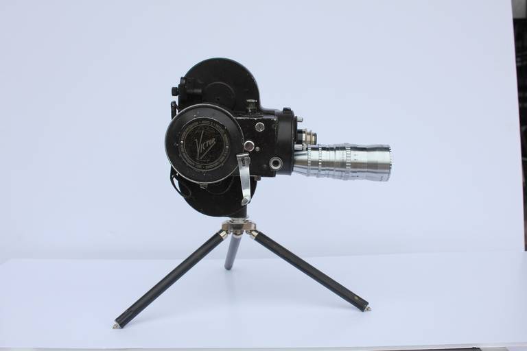 Original 1920's Victor Model 5 16mm Cine camera with original tripod, case, three lenses, instruction book.