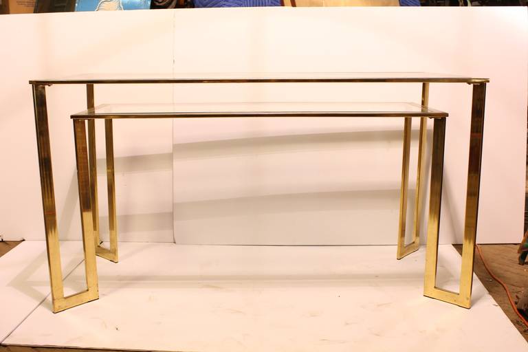 Modern Brass-Plated Two-Tier Desk or Console Table