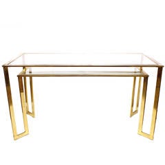 Modern Brass-Plated Two-Tier Desk or Console Table