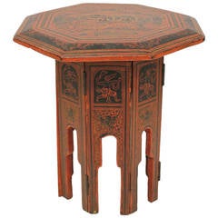 1900's Burmese Red & Black Lacquered Octagonal Accent Table