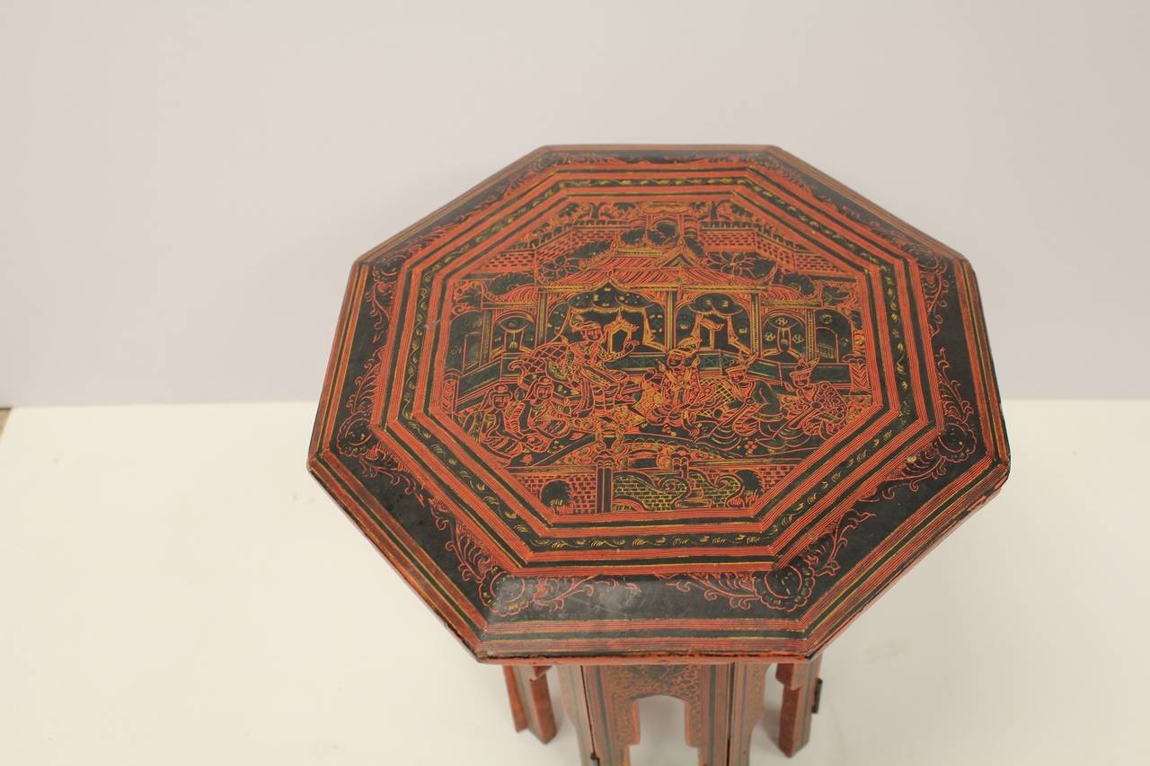1900's Burmese Red & Black Lacquered Octagonal Accent Table