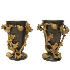 Art Nouveau French Bronze Vases or Planters with Gilded Design
