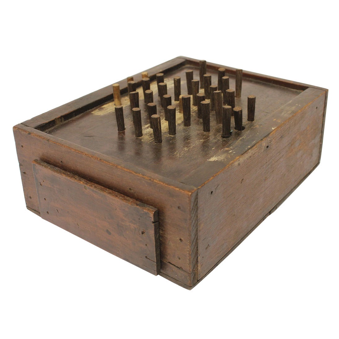 Antique Folk Art Aggravation Wooden Box Peg Board Game For Sale