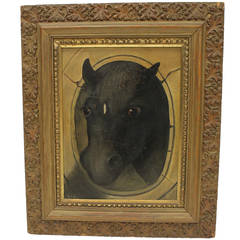 Antique 19th Century Folk Art Oil Painting of a Horse