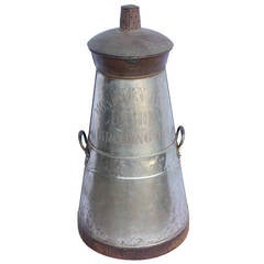 Antique English, Metal Dairy Can with Etched Name Monkton Farm Dairy Birchington