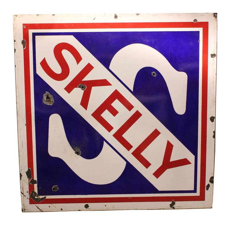 1950's original double sided porcelain advertising sign for Skelly Oil Co.