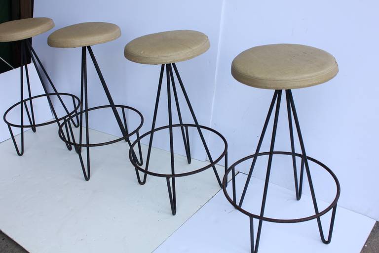 1950's Paul Tuttle Style Wrought Iron Stools, s/4