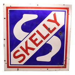 1950s Original Double-Sided Porcelain Advertising Sign for Skelly Oil Co.