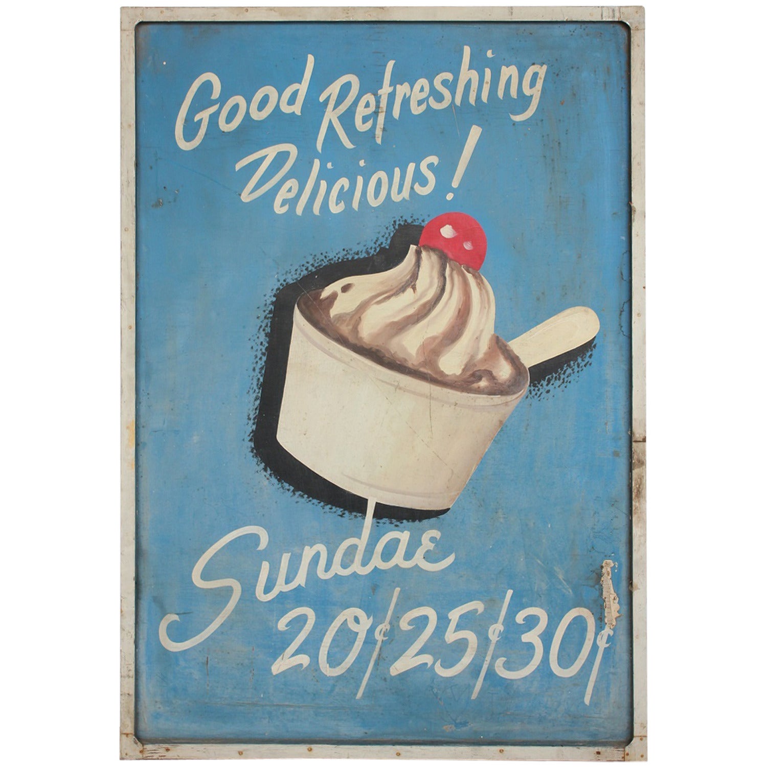 Vintage Folk Art Hand-Painted Sundae Sign