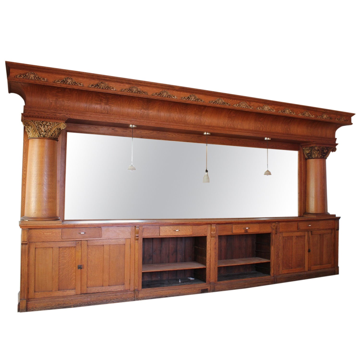 20ft Long Antique Brunswick Oak Back Bar