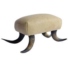 Antique Horn and Leather Foot Stool