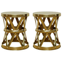 Mid-Century Italian Brass X Drum Stools or Side Tables