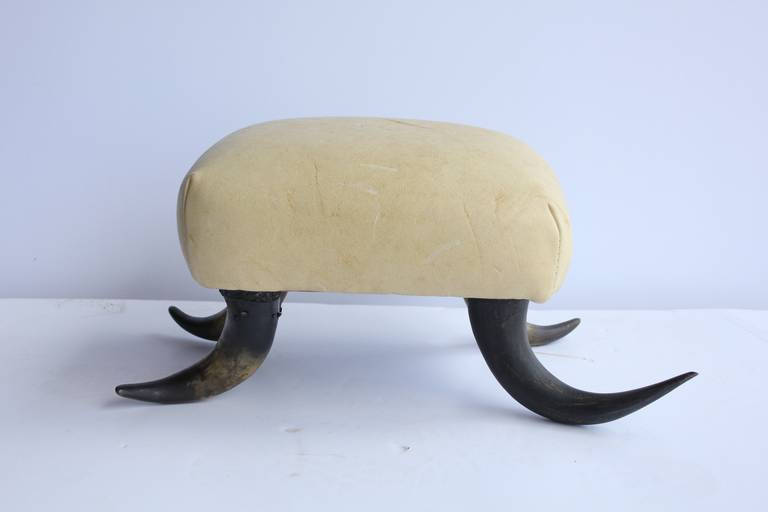 20th Century Antique Horn and Leather Foot Stool