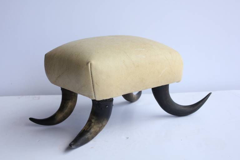American Antique Horn and Leather Foot Stool