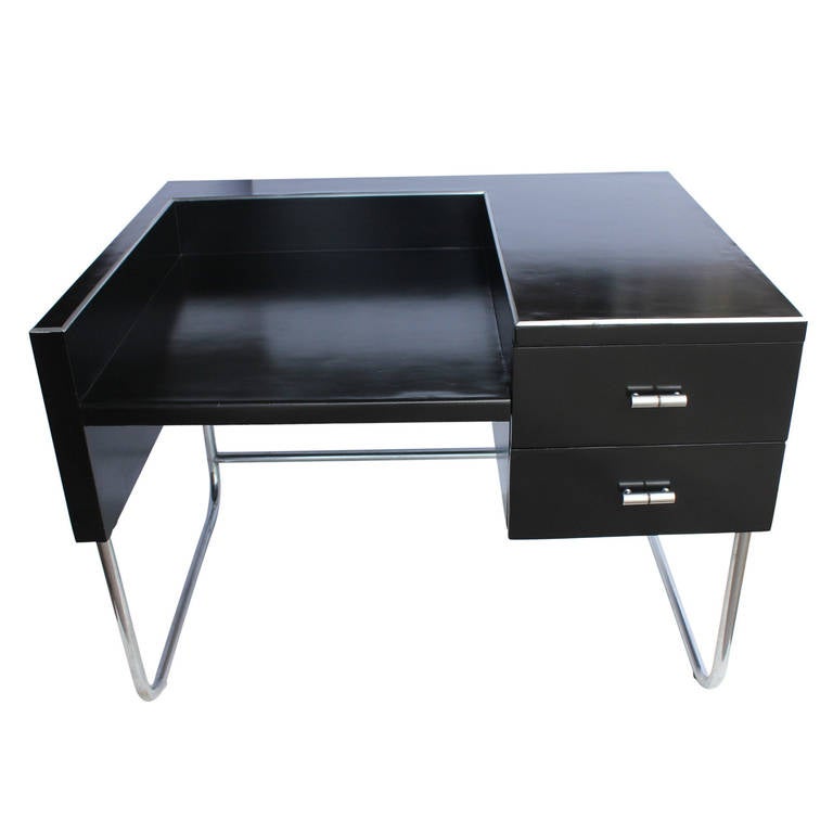 Art Deco Black Lacquered Desk by Wolfgang Hoffmann For Sale at 1stDibs